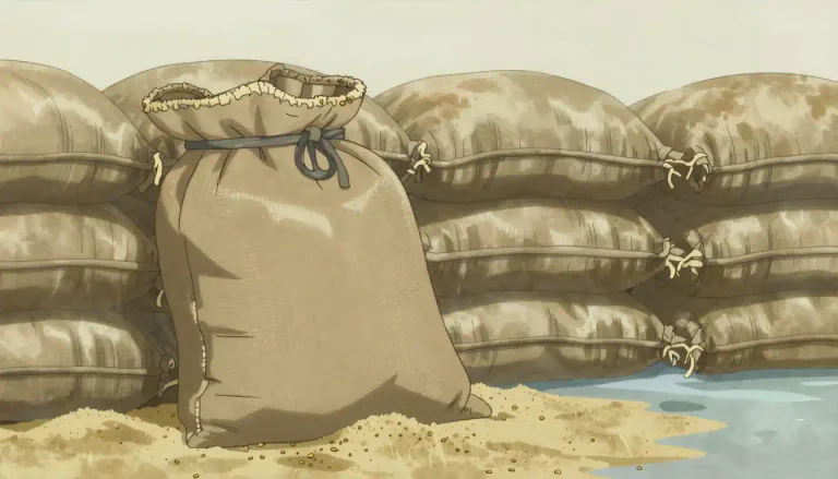 Visual representation of "sandbag" - A bag filled with sand, used typically for weight or protection.