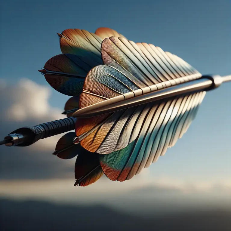 Visual representation of "plumage" - The collective feathers on an arrow.