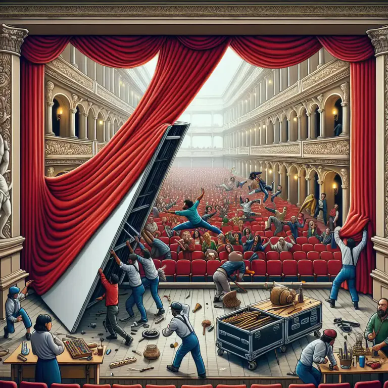 Visual representation of "tormentor" - A device used in theater to mask the side of the stage from the audience’s view.