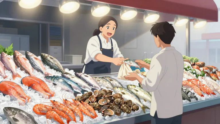 Visual representation of "fishmonger" - A person or store that sells fish and seafood