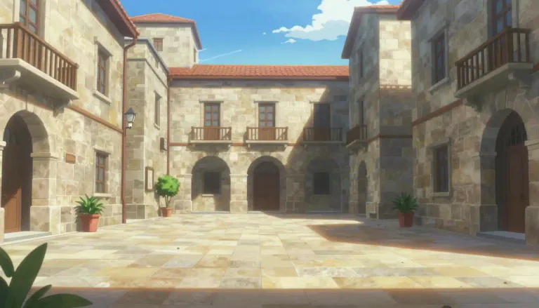 Visual representation of "courtyard" - An open area surrounded by buildings or walls