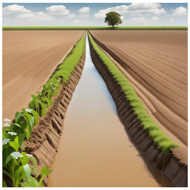 Visual representation of "moat" - A deep hole or trench used for drainage or irrigation
