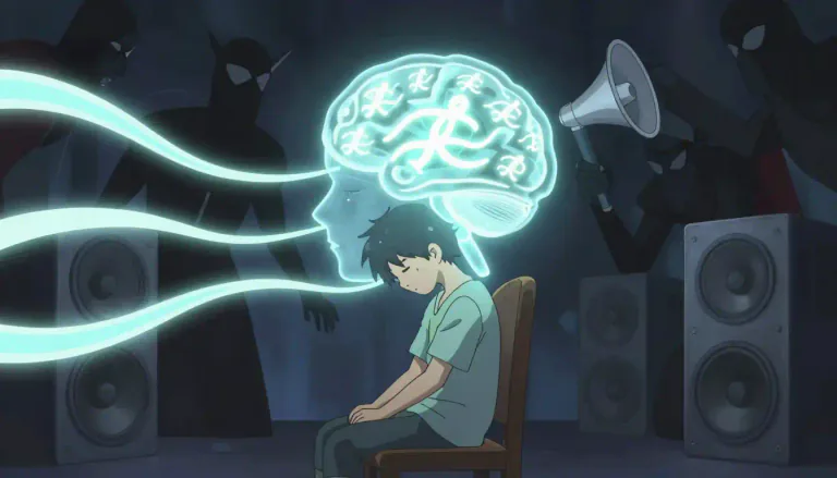 Visual representation of "brainwash" - To make someone believe something by repeatedly telling them it until they accept it as true.
