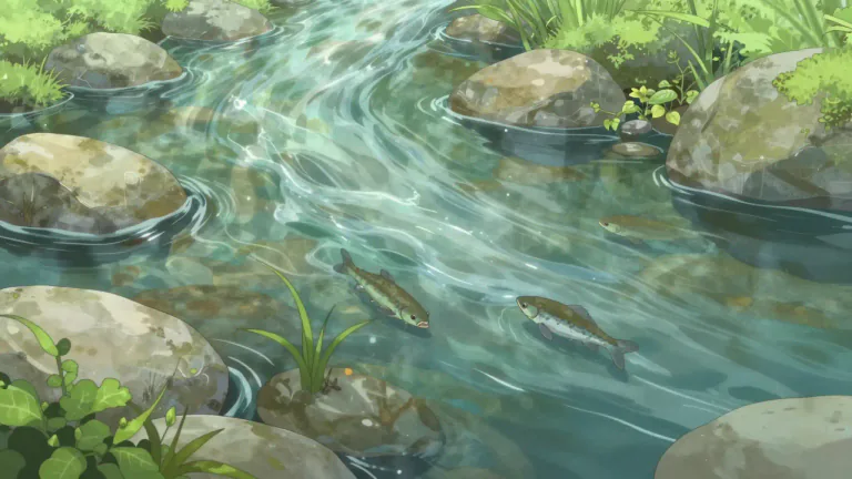 Visual representation of "instream" - Relating to the flowing water within a stream or river, important for maintaining ecological balance.