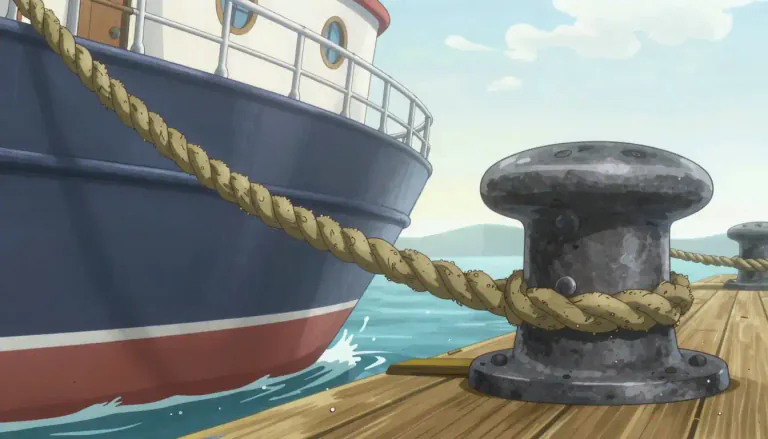Visual representation of "hawser" - A heavy, thick rope used mainly on ships.