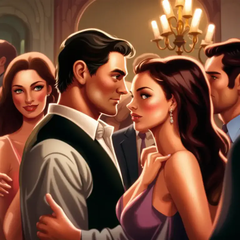 Visual representation of "make a pass at somebody" - To show romantic or physical interest in someone, often by trying to get their attention or expressing attraction.