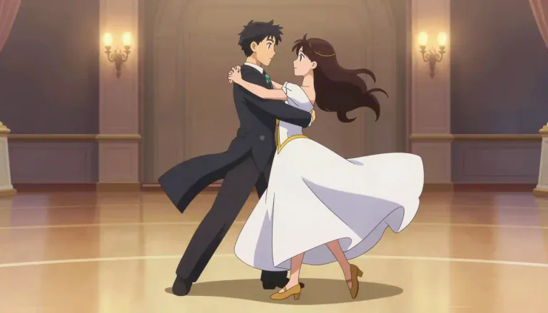 Visual representation of "waltz" - A dance in triple time performed by a couple.
