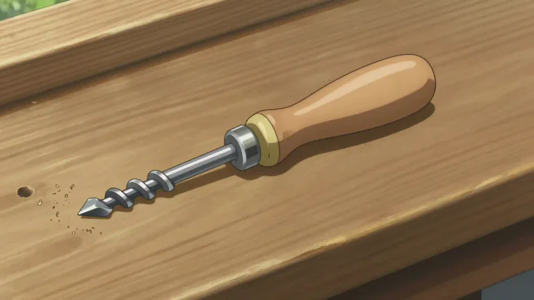 Visual representation of "gimlet" - A small hand tool with a pointed spiral tip, used to bore holes.
