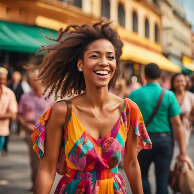 Visual representation of "romp" - A stylish, fun-loving woman