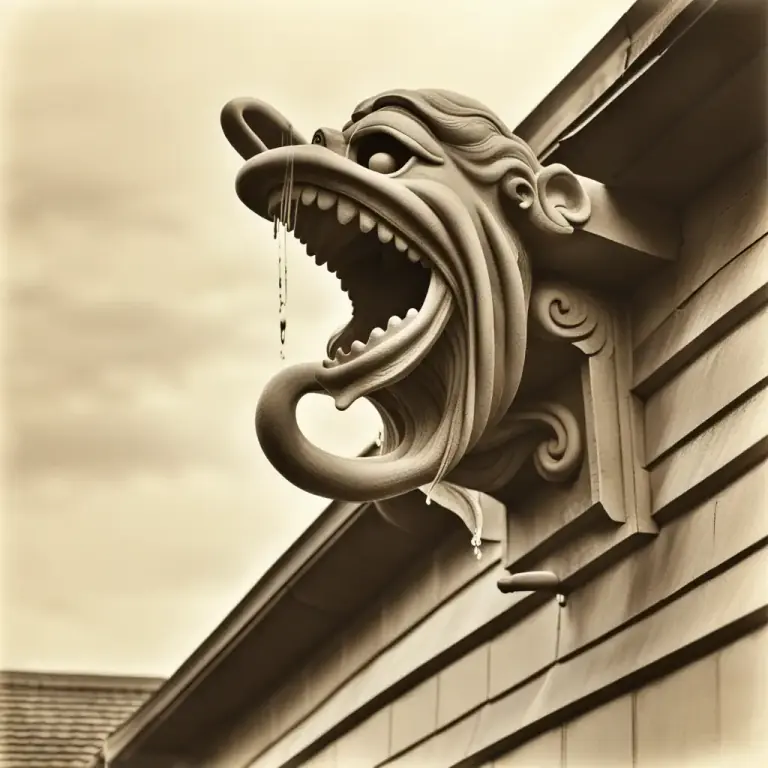 Visual representation of "gargoyle" - A waterspout, often in the form of a grotesque figure, projecting from the roof gutter of a building.