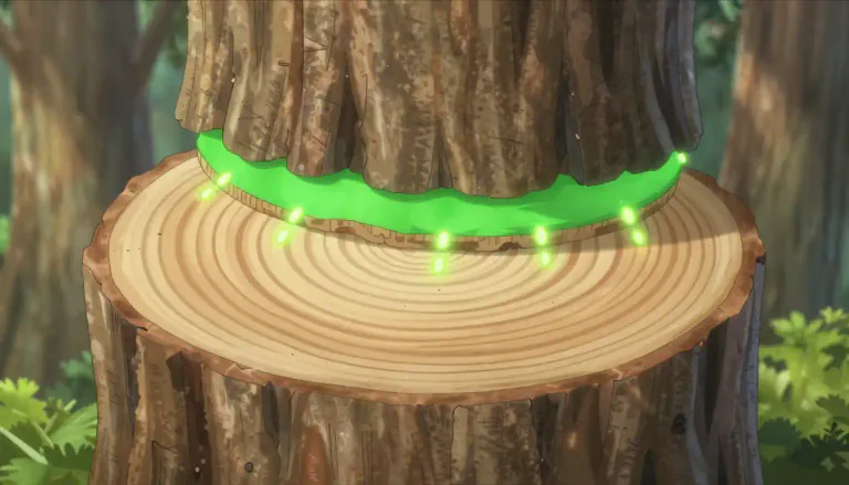 Visual representation of "cambium" - Cambium is a layer of tissue in a plant that produces new cells, allowing for growth in diameter.