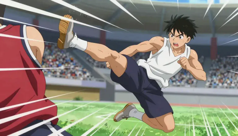 Visual representation of "dropkick" - A kick delivered while one is jumping, where both feet hit the target.