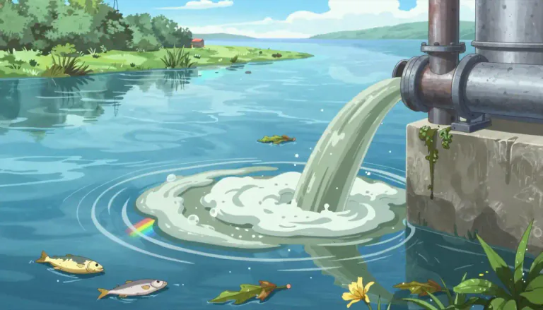 Visual representation of "effluent" - Liquid waste or sewage discharged into a river or the sea.