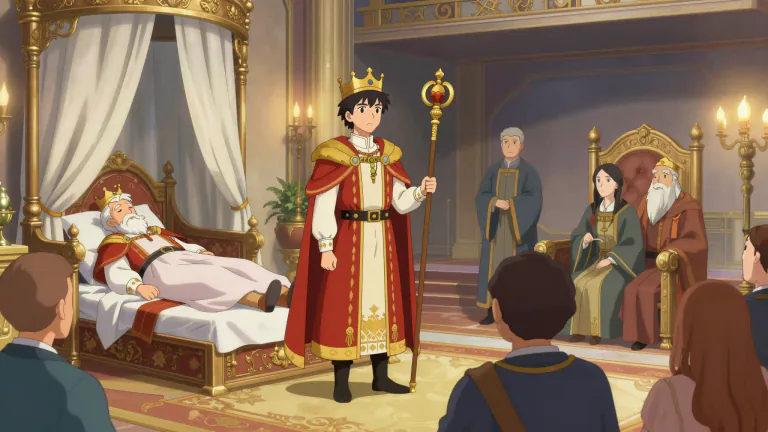 Visual representation of "regency" - The time when someone is chosen to rule because the king or queen is too young, old, or sick.