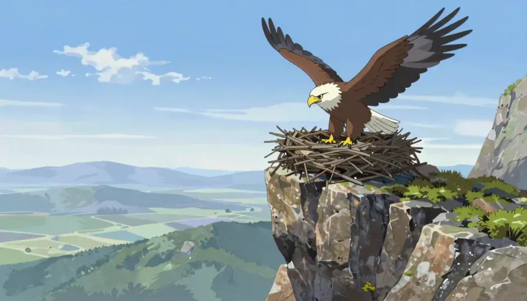Visual representation of "eyrie" - A bird's nest which is built high on a cliff or a tall building