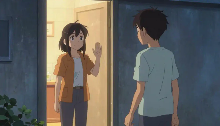 Visual representation of "goodbye" - A term used when leaving or parting from someone.