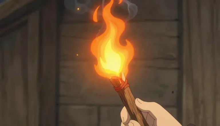 Visual representation of "torch" - A stick with a light at one end that is burning