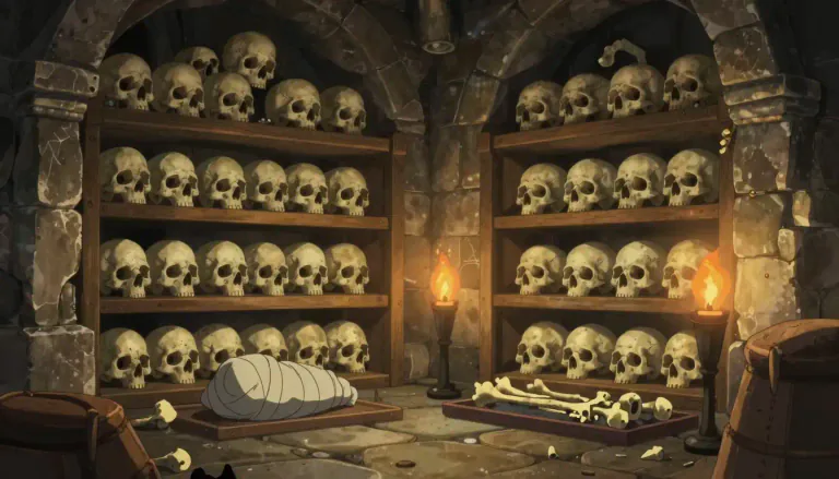 Visual representation of "charnel" - A place where dead bodies or bones are deposited, often associated with burial rites.