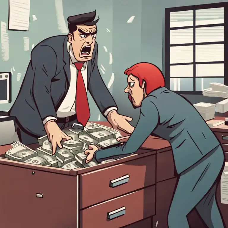 Visual representation of "have, etc. your fingers in the till" - To steal money from your company or workplace