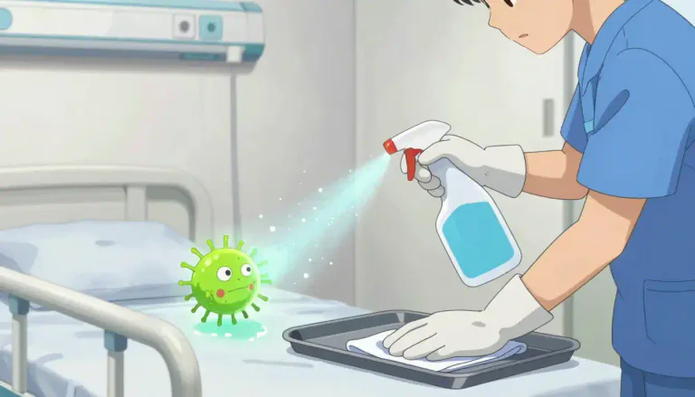 Visual representation of "disinfection" - The process of cleaning something using chemicals to kill harmful organisms like bacteria and viruses.