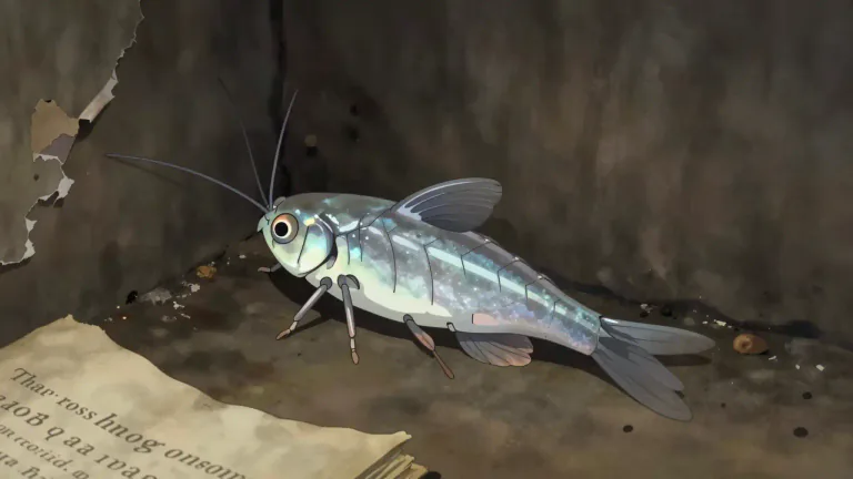 Visual representation of "silverfish" - A small, silver-grey insect that likes moist and dark places and damages things like books and wallpaper.