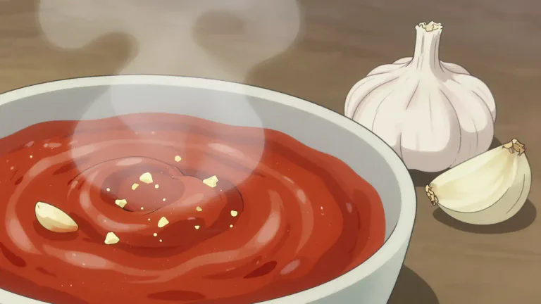 Visual representation of "garlicky" - Having the taste or smell of garlic.