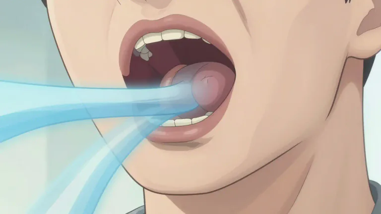 Visual representation of "glottis" - The part in your throat that opens and closes to control the flow of air as you speak or breathe.