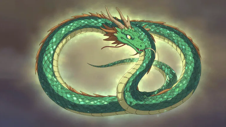 Visual representation of "ouroboros" - A symbol depicting a serpent or dragon eating its own tail, commonly representing the cyclical nature of life and the concept of eternity.