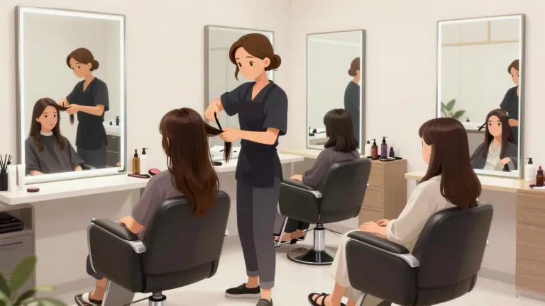 Visual representation of "salon" - A place where people go to get their hair, nails, or skin treated and cared for