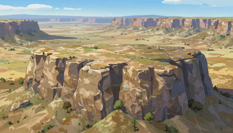Visual representation of "plateau" - A large flat area of land that is higher than the surrounding land