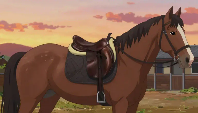 Visual representation of "unsaddle" - To remove the saddle from a horse