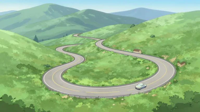 Visual representation of "serpentine" - Moving or lying in a winding or curving path, like a snake.