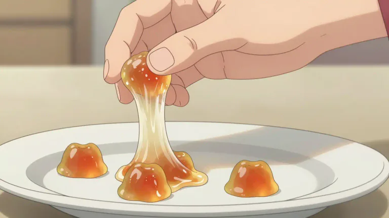 Visual representation of "gummy" - Something that is sticky or chewy.