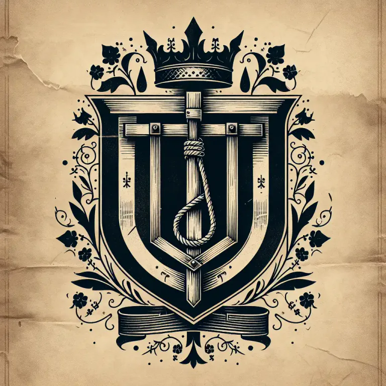 Visual representation of "gibbet" - In the field of heraldry, it's a representation of the gallows used as a symbol or crest