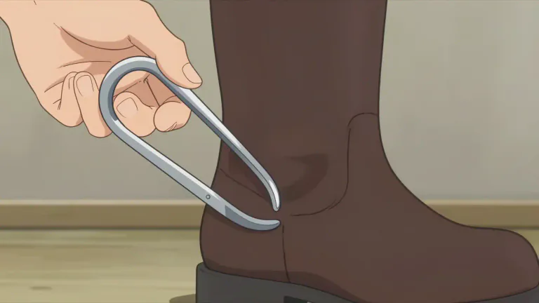 Visual representation of "shoehorn" - A tool used to make it easier to put on a shoe