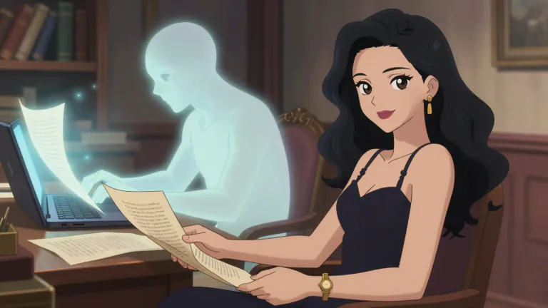 Visual representation of "ghostwriter" - A person who writes books, articles, etc. for another person who takes all the credit
