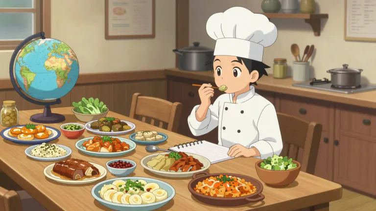 Visual representation of "gastronomy" - The study of food and cooking, especially of a particular culture or region.