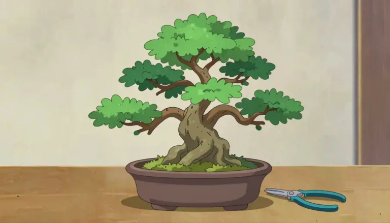 Visual representation of "bonsai" - A tiny tree that is kept small with careful cutting.