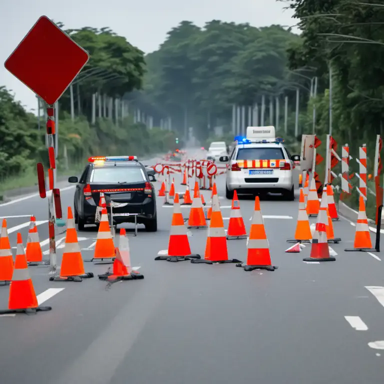 Visual representation of "close down" - To close a road or path, usually by authorities for a purpose.