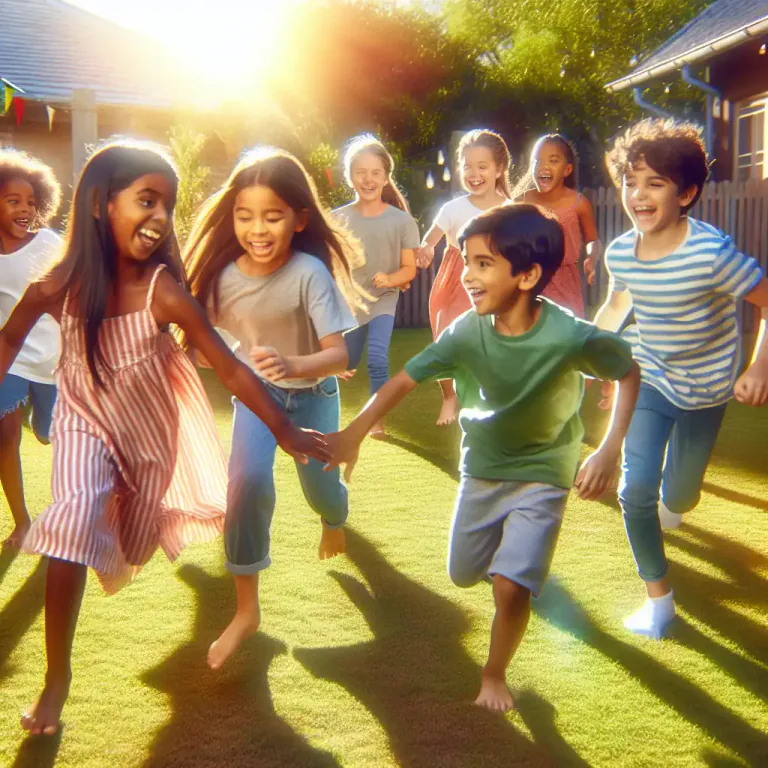 Visual representation of "tag" - A children's game in which one child chases the others; the one who is caught becomes the 'tagger'.