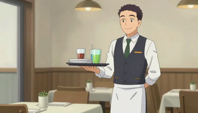Visual representation of "waiter" - A man who serves food and drinks at a restaurant or cafe