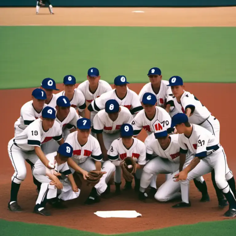 Visual representation of "nine" - A team or a side of nine players, specifically in baseball