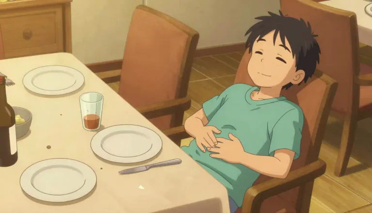 Visual representation of "postprandial" - Happening after a meal.