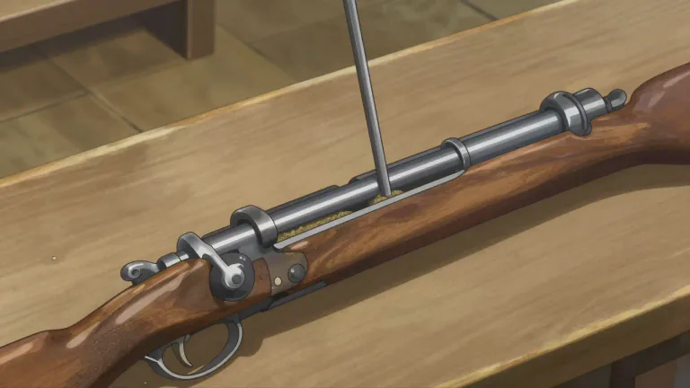 Visual representation of "ramrod" - A rod used to push the bullet into the barrel of a gun.