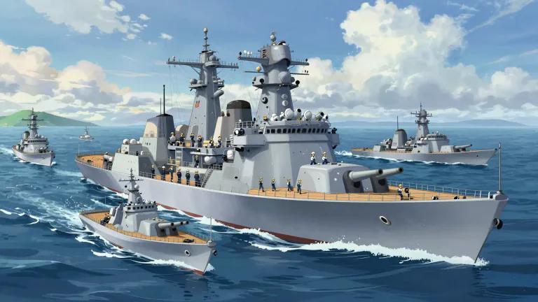 Visual representation of "navy" - A country's entire military organization for sea warfare and defense.