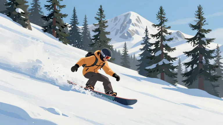 Visual representation of "snowboarding" - The sport of sliding down snow-covered hills on a special board
