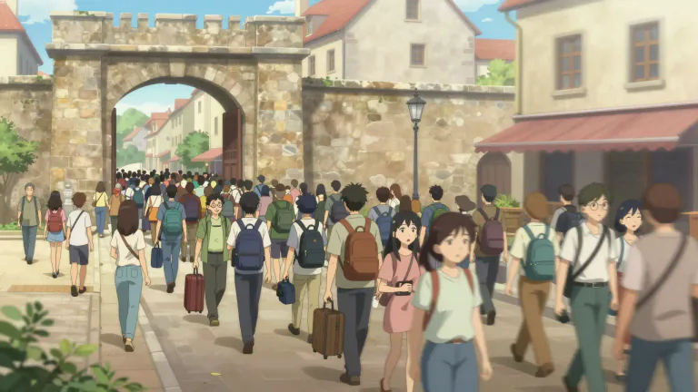 Visual representation of "influx" - An arrival or entry of large numbers of people or things.