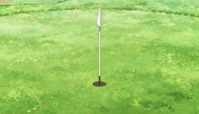 Visual representation of "flagstick" - A flagstick is a vertical pole with a flag at the top that is placed in the hole on a golf green to indicate the hole's position.