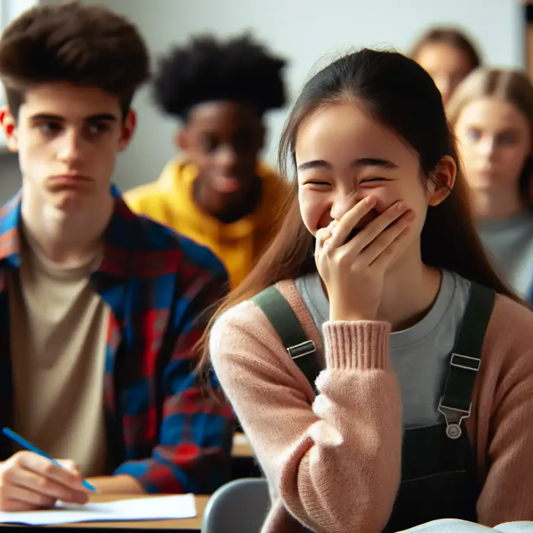 Visual representation of "snicker" - A secretive or disrespectful laugh