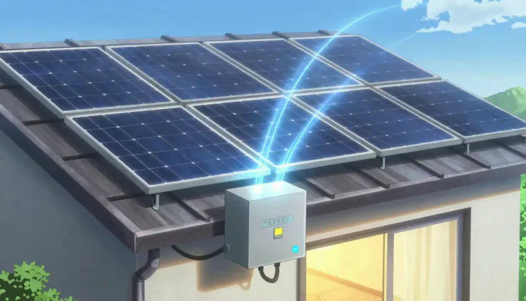 Visual representation of "photovoltaic" - A device that converts light energy into electrical energy.